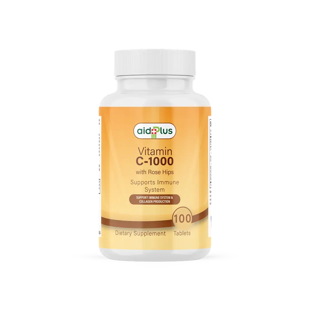 AID PLUS Vitamin C 1000 mg 100’s – Immune Support with Rose Hips, Citrus Bioflavonoids & Antioxidants