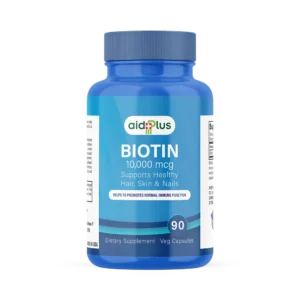 AID PLUS Biotin 10,000 mcg 90’s – High Potency Hair, Skin & Nail Support Supplement