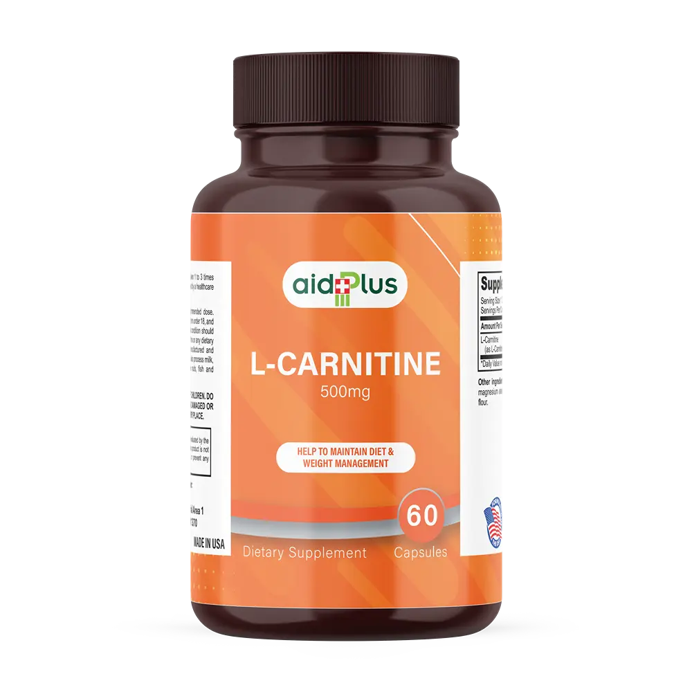 AID PLUS L-Carnitine 500 mg – 60 Capsules | Energy, Fat Metabolism & Workout Support