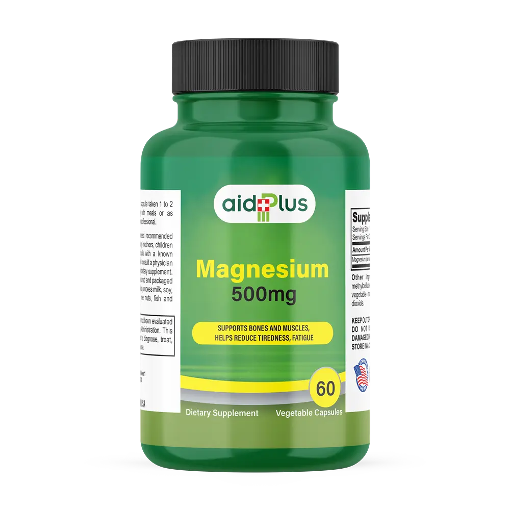AID PLUS Magnesium 500mg – High Potency – 60 Vegetable Capsules