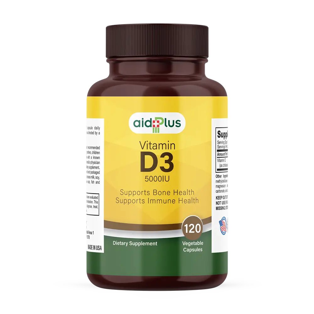 AID PLUS Vitamin D3 5000 IU – High Strength Bone & Immune Support – 120 Vegetable Capsules