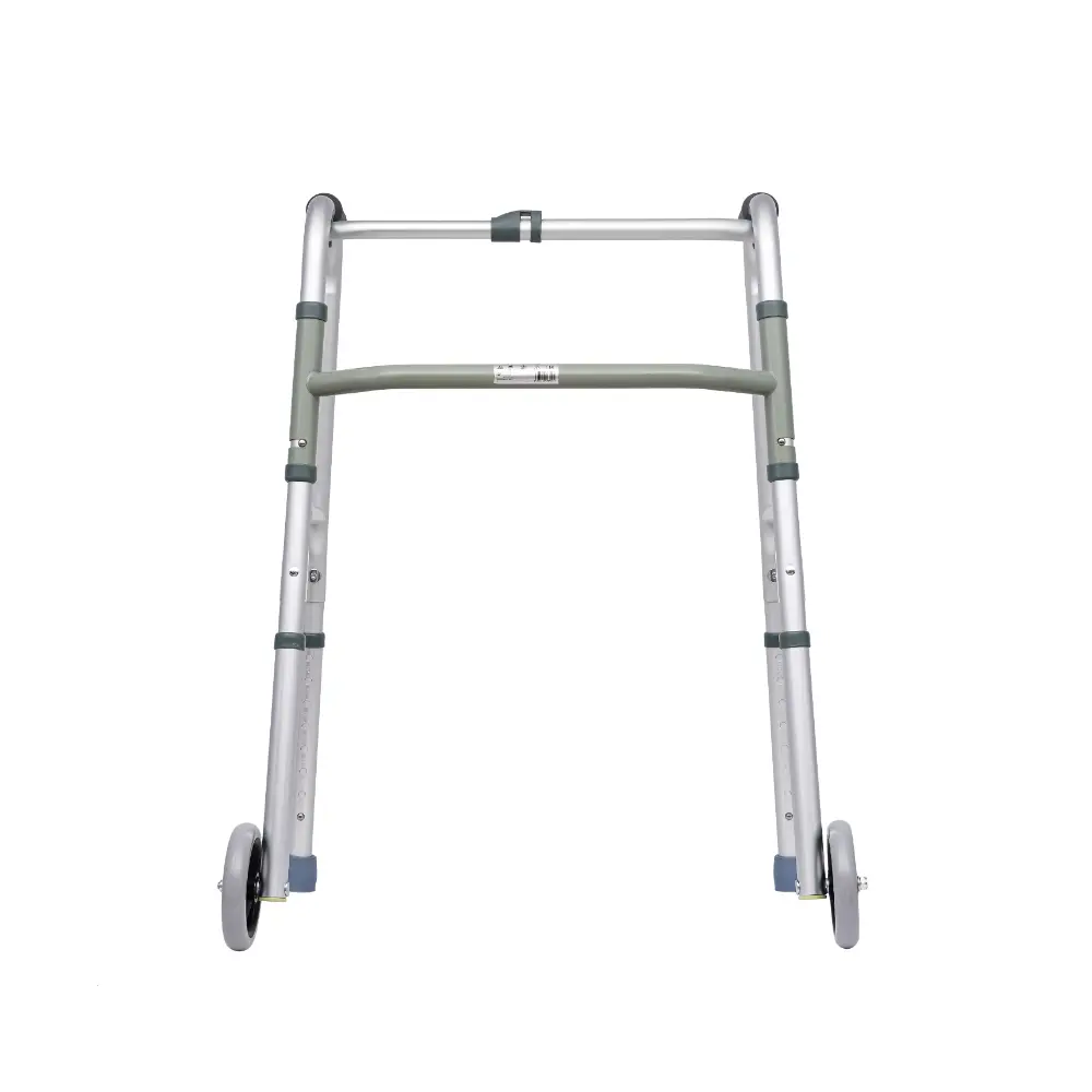 AID PLUS Walker with Wheels CA812LG-5 – Foldable Adjustable Aluminum Walking Frame for Elderly & Patients