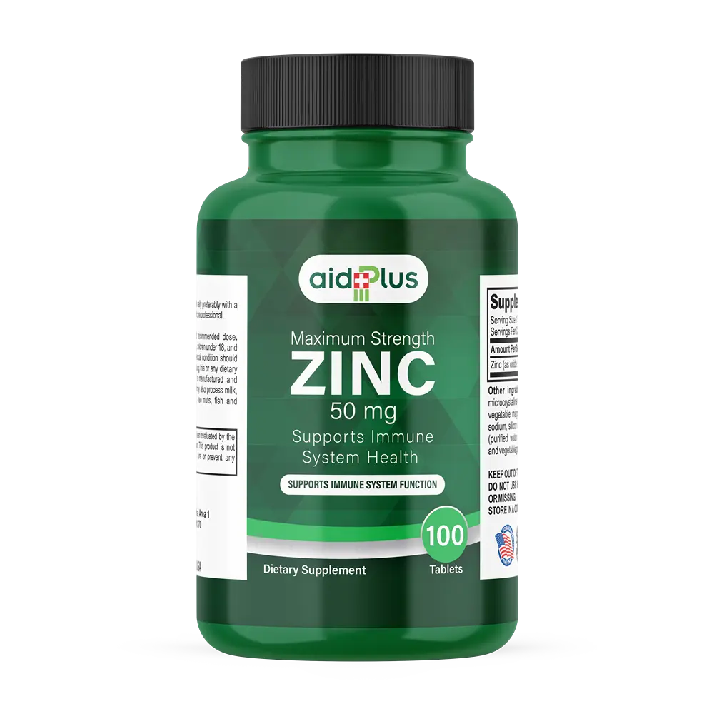 AID PLUS Zinc 50 mg 100’s – High Strength Immune Support & Antioxidant Health Supplement